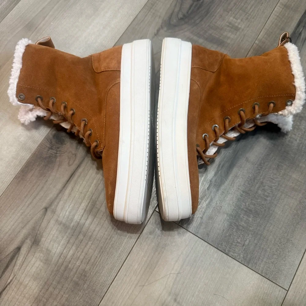 J Slides ‘Torrie’ Brown Suede High Top Faux Fur Boots